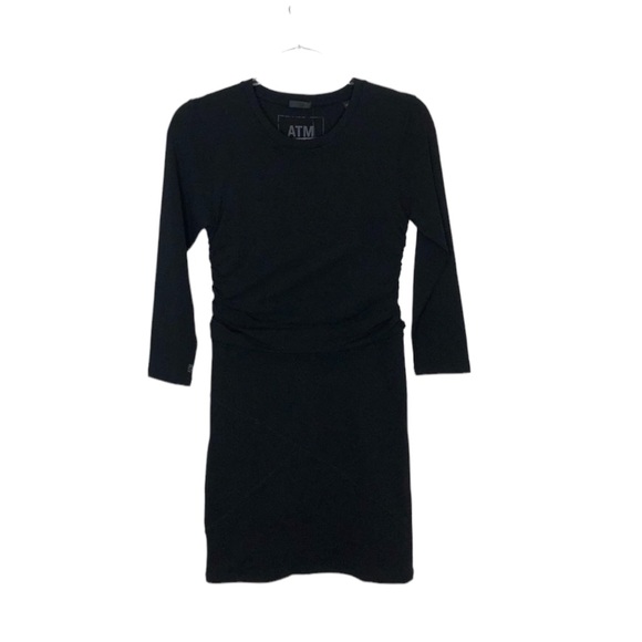 ATM | NWT Pima Cotton Ruched Long Sleeve Mini Dress Black Medium - Picture 5 of 7